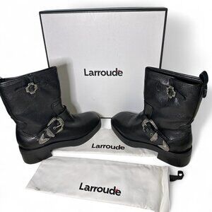 Larroude Women's Hardy Buckle Black Moto Boot EU 37.5 NEW IN BOX